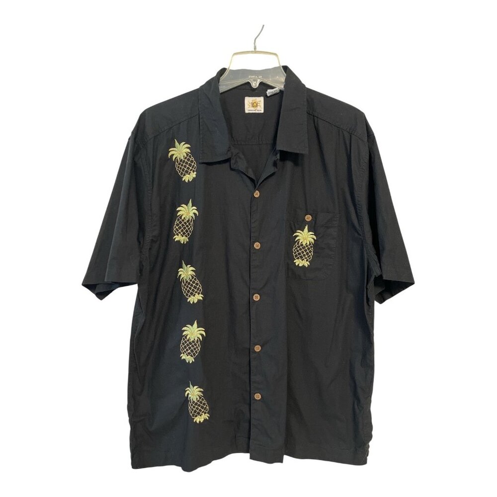 Vintage 2000s Sol Wear Pineapple Shirt Men’s XL – Black Embroidered Hawaiian But